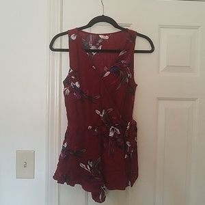 Red floral romper.